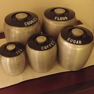 Vintage Kromex  50s aluminum 4 piece canister set with additional cookie jar